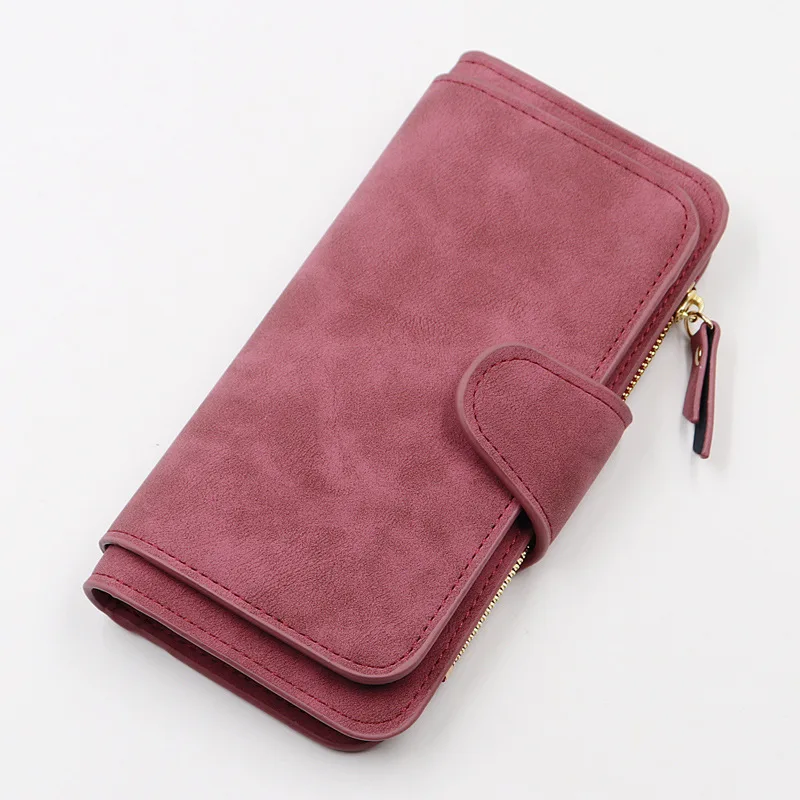 Стиль женский кошелек Длинная пластиковая пряжка немного больше кошелек модный клатч на молнии двухцветная ткань - Цвет: Dark red