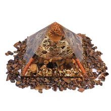 3.74inch Reiki Symbols Orgonite Pyramid Tiger's Eye Energy Balancing Orgone Pyramid Meditation Healing Natural Stone Generator