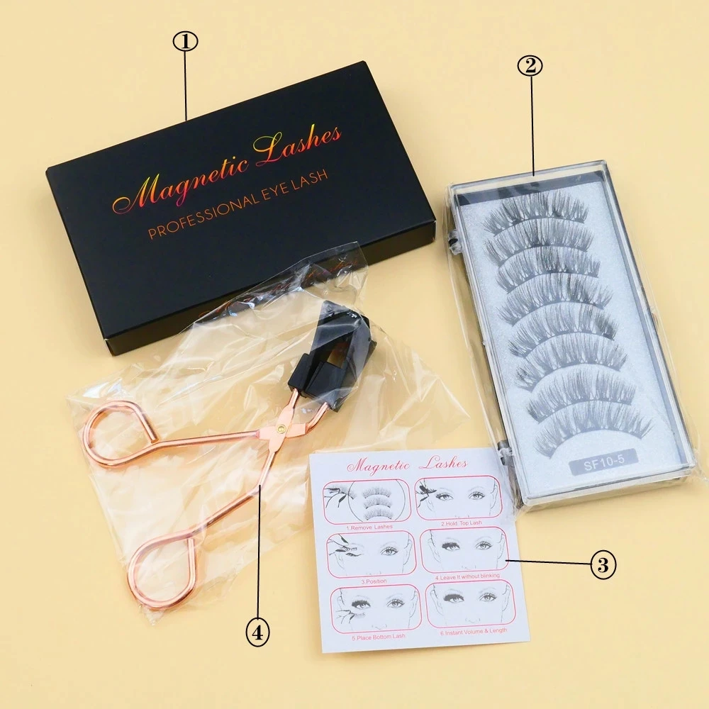 Fake Eyelashes 2 Pairs 5 Magnet Magnetic False Eyelashes 3D Natural
