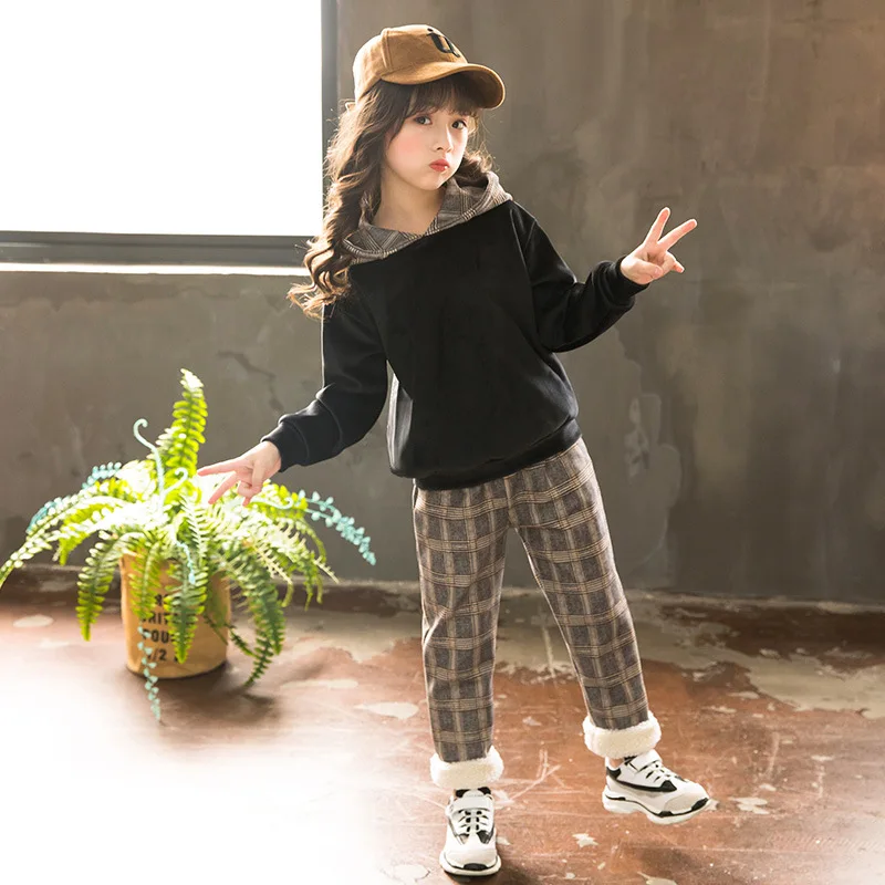 

Girl'S Suit Winter 2019 New Style Sports Fashion Clothes Western Style Children Autumn And Winter Brushed And Thick Hoodie Two-P