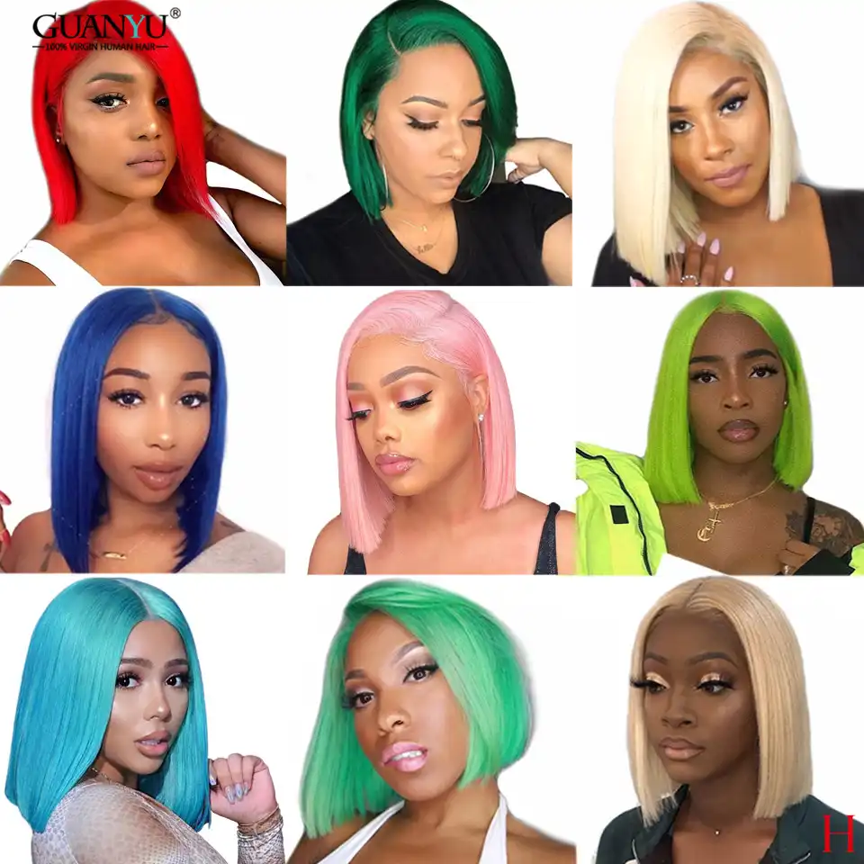 613 Blond Bob Parik Na Fronte Chelovecheskih Volos 13x6 Brazilskij Remi Ombre Rozovyj Krasnyj Sinij Zelenyj Seryj Korotkij Tupoj Strizhka Bob Parik Dlya Zhenshin Aliekspress