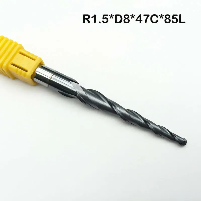 R1.5* D8* 47*85 2F Вольфрамовая сталь две флейты HRC55 конический шаровой нос ЧПУ Резак