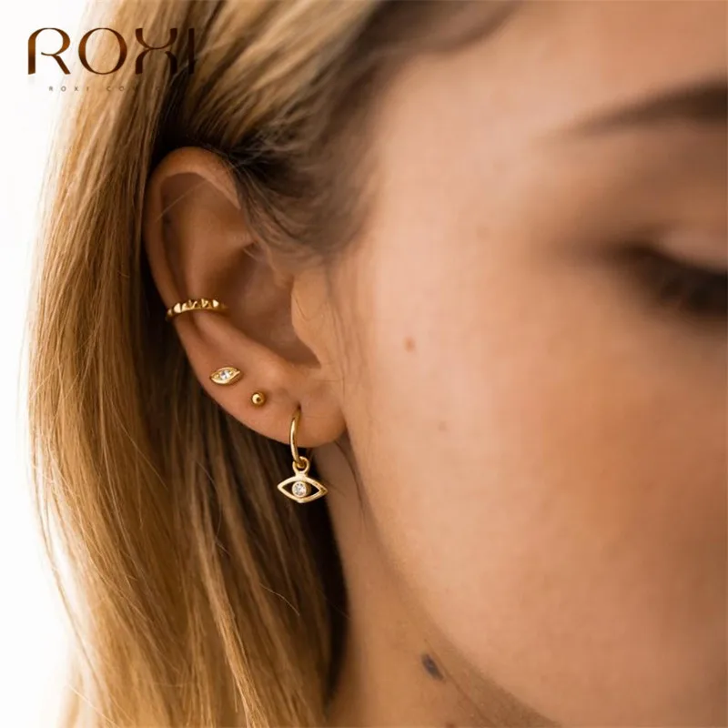ROXI серьги из стерлингового серебра 925 пробы маленькие полые глаза кубический цирконий маленькие серьги-гвоздики для женщин модные вечерние Ювелирные изделия Подарки