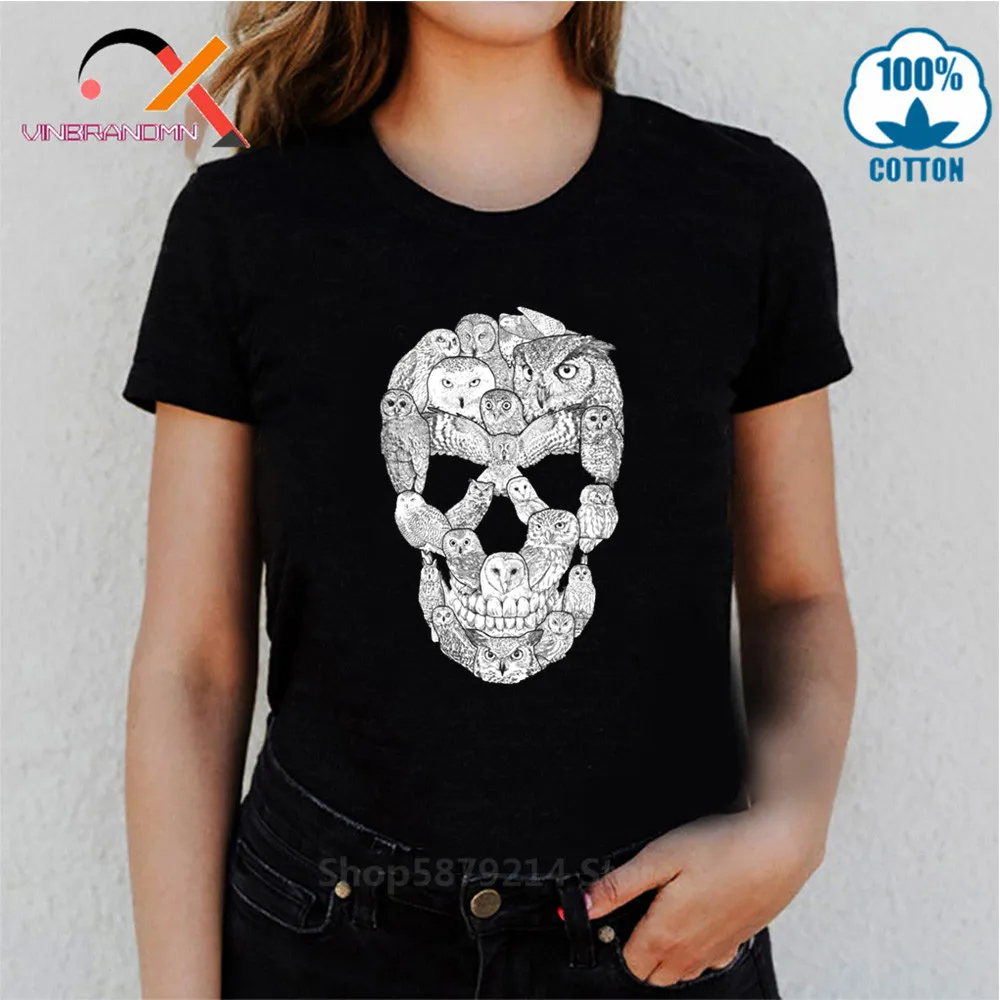 Stylish Creative Design Owl Skull T-Shirt Harry Hardcore Funny Animal Printed Tee Shirt trend Classical Movies lady fit Tshirt | Женская