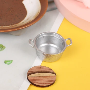 melhor Nova Chegada 1/12 Casa De Bonecas Em Miniatura Utensílio Cozinha Utensílios De Cozinha Mini Panela Caldeira Com Tampa Para Casa De Bonecas Decalques