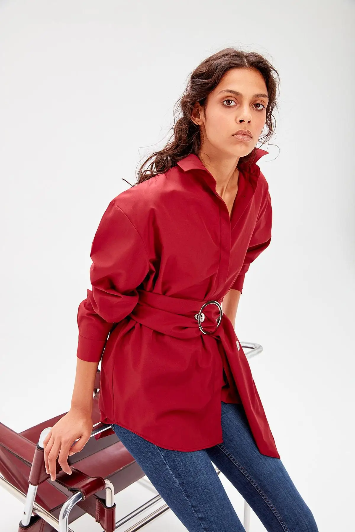 

Trendyol Burgundy Buckle Detail Shirt TWOAW20GO0099