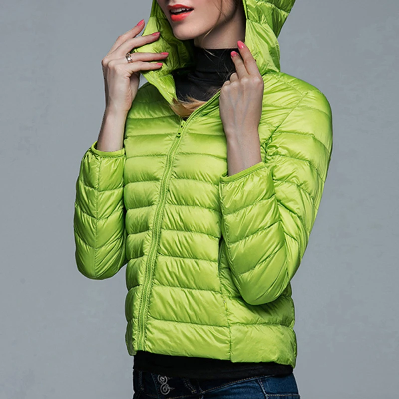 Greatest  Winter Women Ultra Light Down Jacket White Duck Down Hooded Jackets Long Sleeve Warm Coat Parka Fem