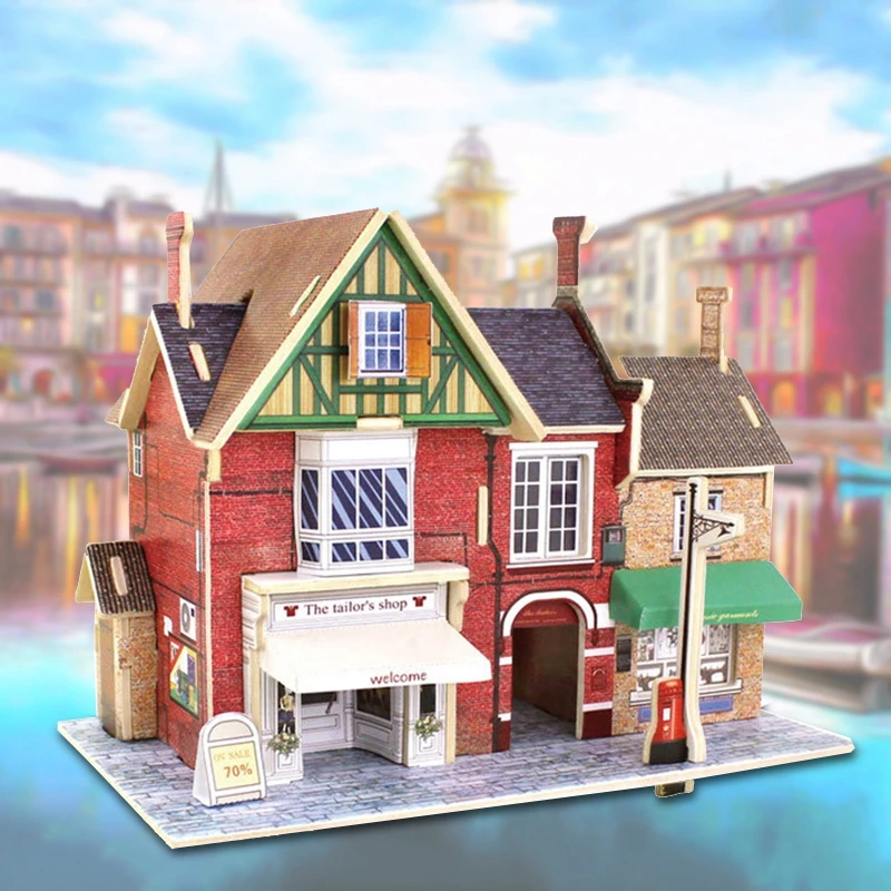 

Wooden 3D hand DIY stereo jigsaw puzzle puzzle board children puzzle toy house assembled model wood DIY manual clothing store