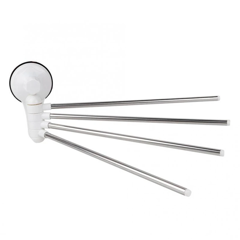 

4 Pole Rotating Towel Bar Holder Suction Cup Stainless Steel Towel Rack Organizer Wall Mounted Towel Hanger Bathroom Supplies