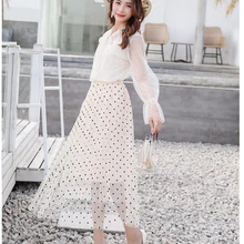 Новинка, зимняя повседневная женская юбка в горошек, длинная юбка с эластичной резинкой на талии, белый, розовый, черный, абрикосовый, 3587A