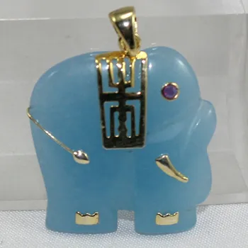

wholesale new design animal shape 18k blue Natural jade elephant Pendant