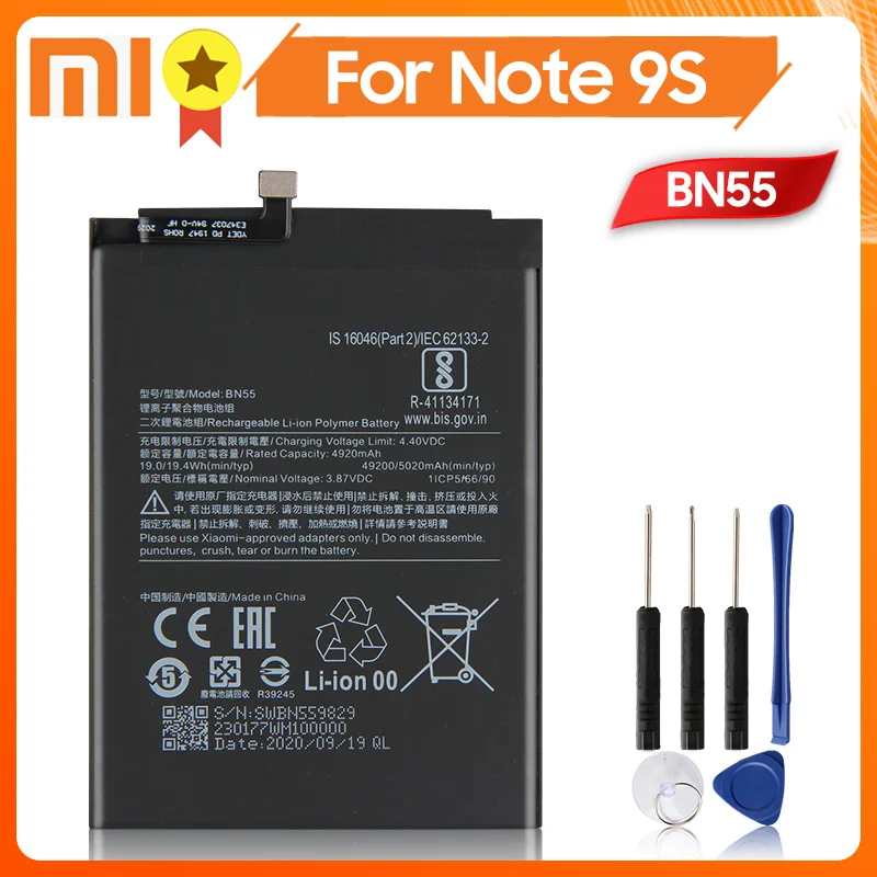 

Xiao Mi Xiaomi BN55 Phone Battery for Xiaomi Note 9S Note9S 5020mAh BN55 Original Battery +Tool