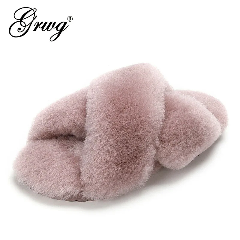 Hot Item Fur Slippers Sheepskin Home-Shoes Fashion Women GRWG Winter Wool Indoor Warm Female Lady NyoyMlDJQ