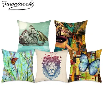 

Fuwatacchi Sunflower Cushion Cover Butterfly Flying In Flower Printed Pillows Covers for Home Sofa Decorative Pillowcase 45x45cm
