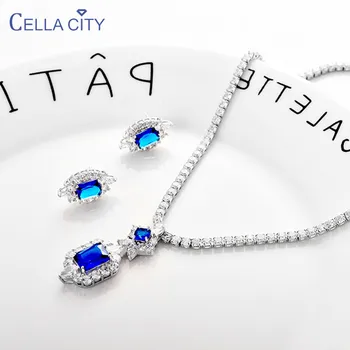 

Cellacity 925 Sets of Silver Geometry Gemstones Jewelry Set for Women Citrine Emerald Sapphire Zircon Ruby Wedding Accessory