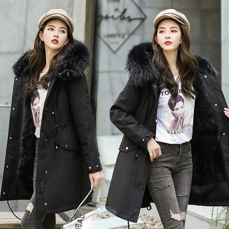 

2019 Winter New Style Network hong yu rong Cotton Coat Women's Korean-style Mid-length Loose-Fit BF Waist Hugging Slimming Pike