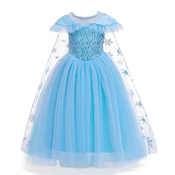 

Baby Girl Dress Princess Midi Kids Mesh Detachable Cloak No-Sleeve Round Collar Sequins High Waist Layered Skirt Summer