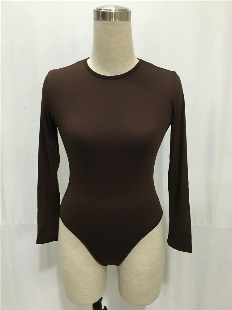2019 Autumn Women Solid Rompers Long Sleeve Bodysuit Female Sexy O-neck Elastic Slim Pants Siamese Bottoming Bodysuit Romper