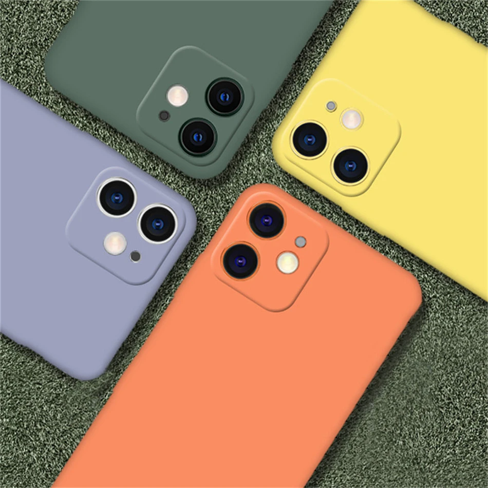 Liquid Silicone Case For Iphone 12 11 Pro Max 12mini Camera Protection Phone Case Cover Orange Green Red Capa Coque Phone Case Covers Aliexpress