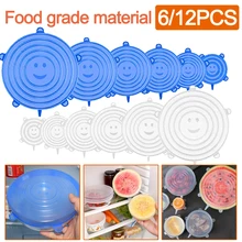 Ensemble de couvercles alimentaires en Silicone, 6 pièces/12 pièces, bouchons universels réutilisables pour ustensiles de cuisine, bols extensibles, accessoires de cuisine