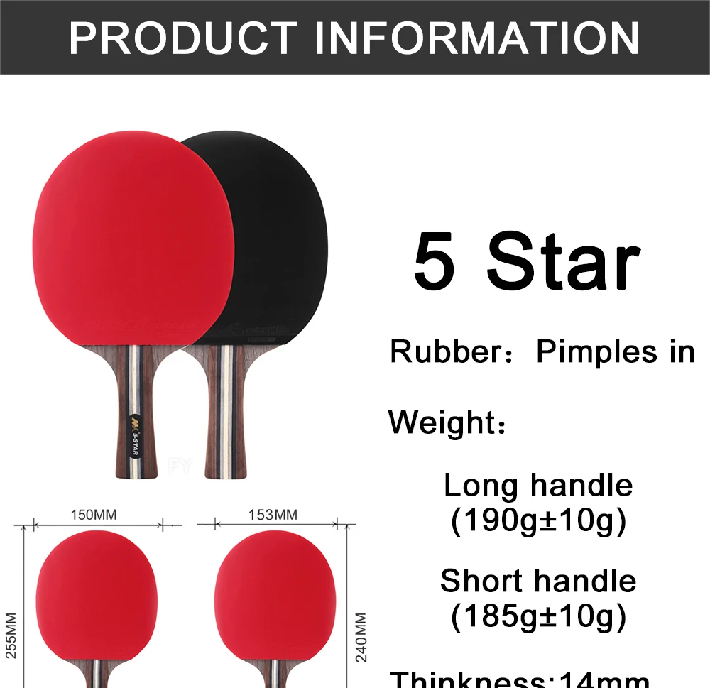 2Pcs/Lot Table Tennis Bat Racket Good Control Long Short Handle Ping Pong  Paddle Racket Set With Bag