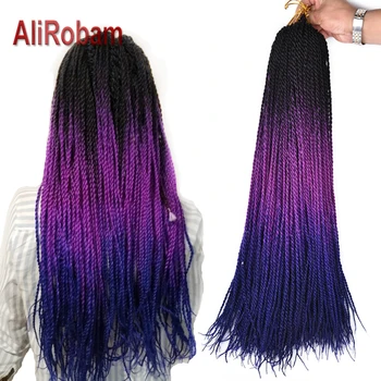 

AliRobam 24Inch Long Crochet Braids Senegalese Twist Braid Ombre purple blue Synthetic Braiding Hair Extensions 30Strands/pc