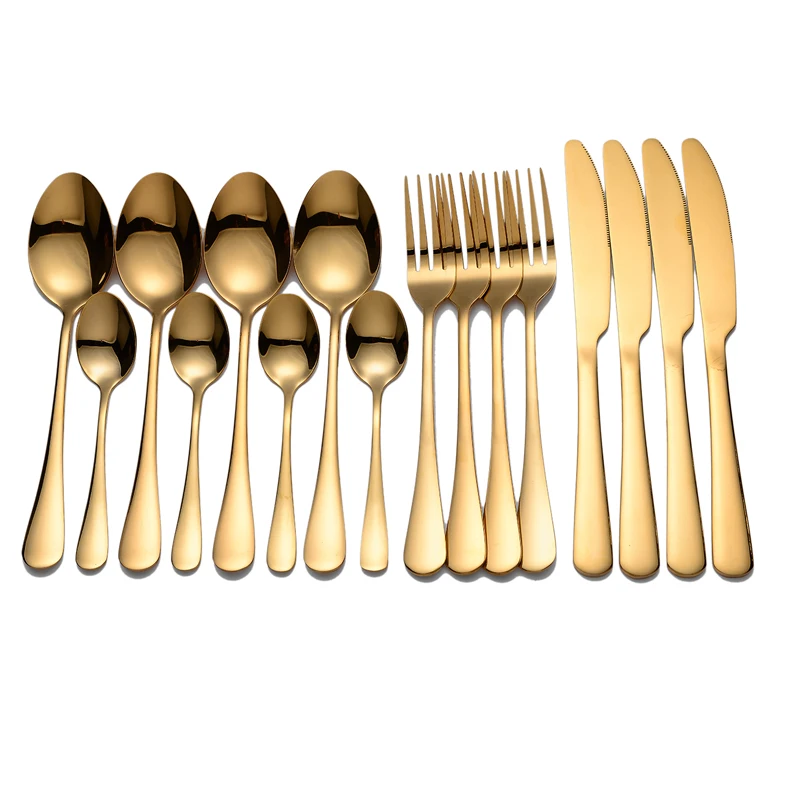 Talheres talheres de ouro garfo colher faca conjunto de talheres de aço inoxidável talheres de ouro garfo colher louça conjunto