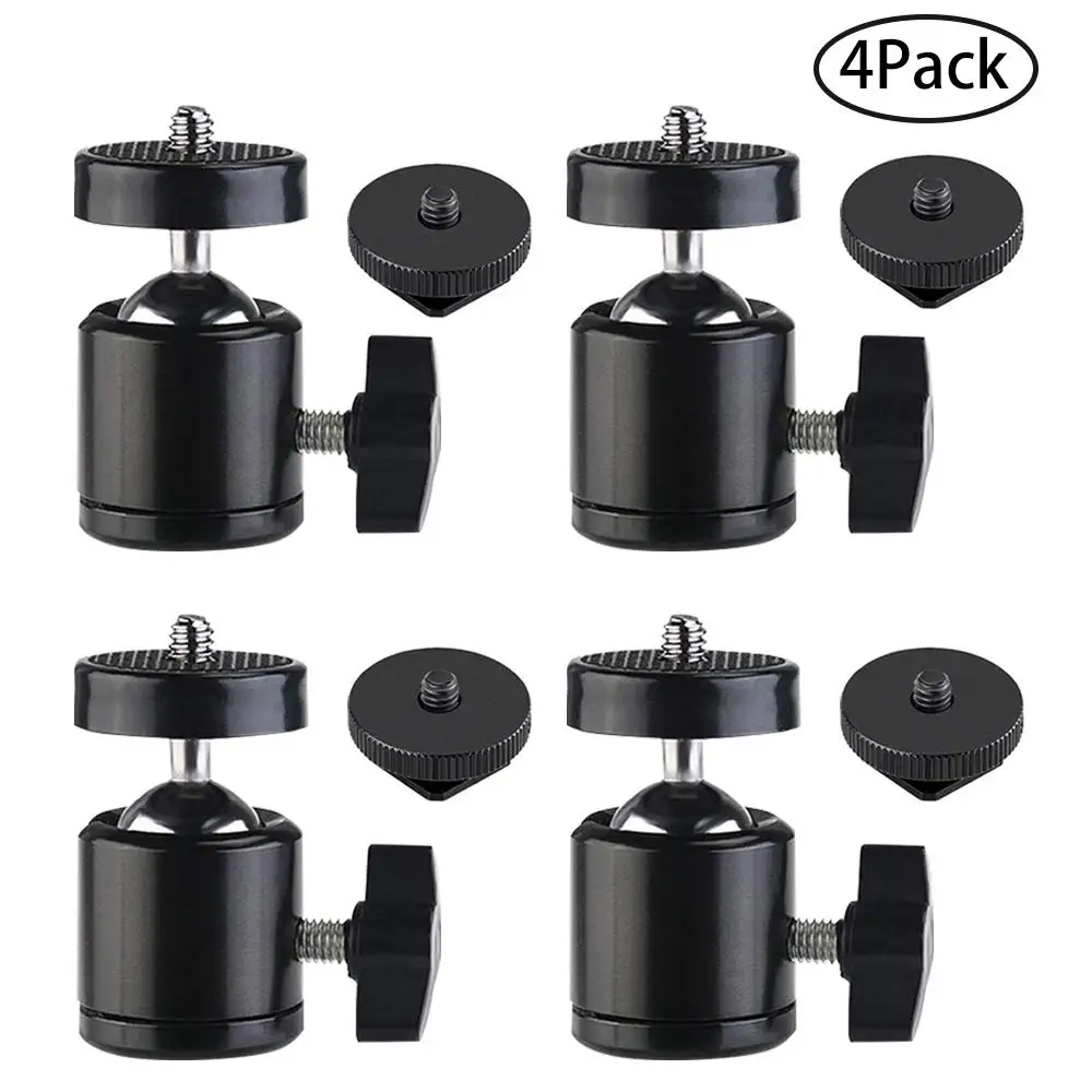 

4 pcs Hot Shoe Mount Adapters 360 Degree Swivel Mini Ball Head 1/4 Tripod Screw Head for Cameras, Camcorders, Smart Phone, Gopro