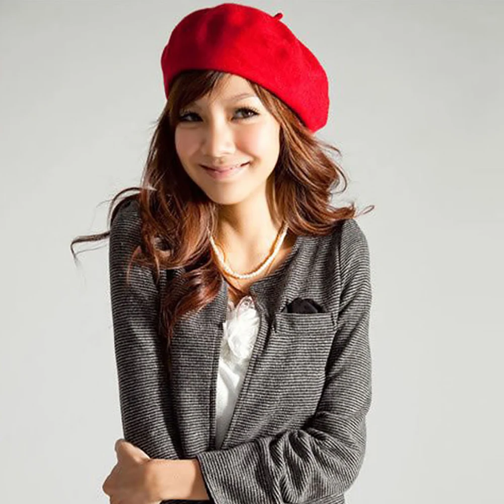 Fashion Classic Solid Color Winter French Style Beret Artist Hat Wool Felt Casual Women Cap Comfortable Xmas Gift Spring Autumn