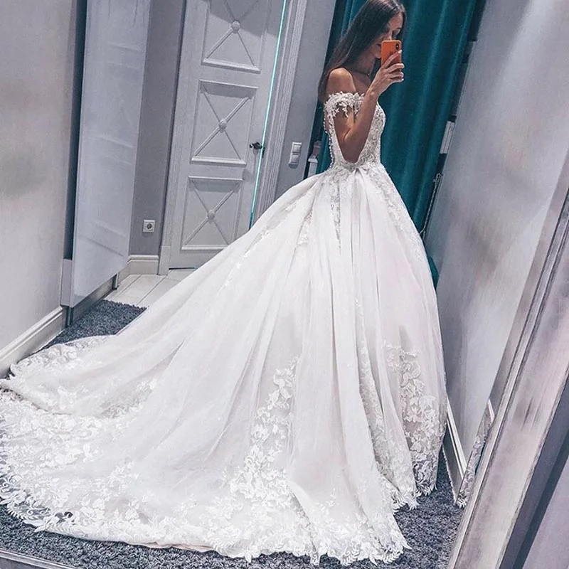 Eightree Prinses Off Shoulder Trouwjurk Sweetheart Vestido de noive Lace Top Applicaties Bruid Jurk Kapel robe de mariee Eightree Prinses Off Shoulder Trouwjurk Sweetheart Vestido de noive Lace Top Applicaties Bruid Jurk Kapel robe de mariee