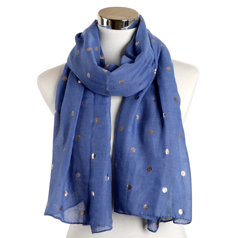 FOXMOTHER Новая модная зимняя темно-синий Фольга в Золотой горошек, шарфы, палантин, шаль женский шарф Sjaals платки Для женщин - Цвет: Blue