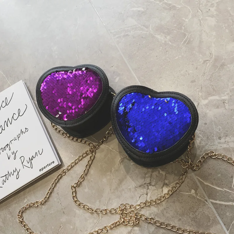

2019 Fashion New Style Korean-style Contrast Color pu tao xin Chain Shoulder Bag Sequin Cool Oblique Bag WOMEN'S Bag