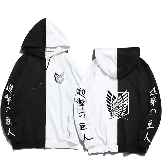 Attack On Titan Hoodie Japanese Anime Hingeki No Kyojin Graphic Sweatshirt Pullover Casual Hooded Streetwear Tops Unisex Black19