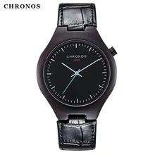 CHRONOS Men Creative Bamboo Wooden Quartz Watch Male Stylish Special Round Shape Leather Buckle Belt Fashion WristWatch CH08