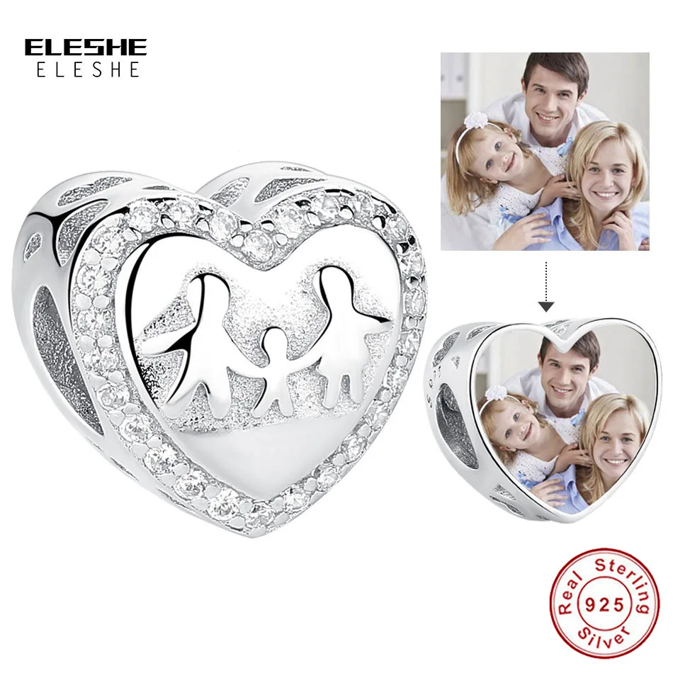 ELESHE Персонализированные 925 пробы серебряные Заказные фото бусы кубического