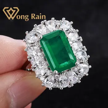 

Wong Rain luxury 100% 925 Sterling Silver Created Moissanite Emerald Gemstone Wedding Engagement Ring Fine Jewelry Wholesale