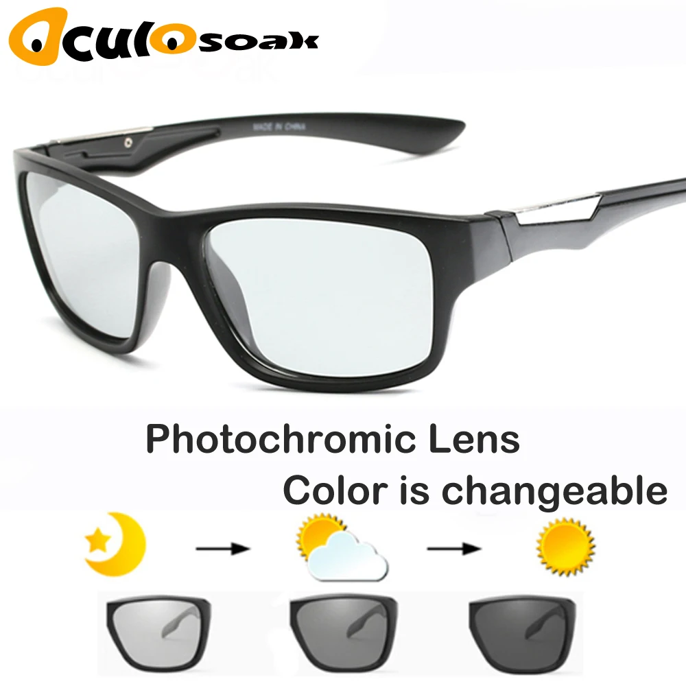 

2019 Photochromic Sunglasses Men Polarized Chameleon Discoloration Sun Glasses Outdoors UV400 Square Driving Goggles Accessories