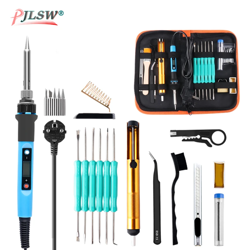 PJLSW EU/US Plug 80W Adjustable Temperature Electric Soldering Iron Set Welding Solder Station Heat Pencil Repair Tool Kit