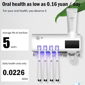 

Solar Energy UV Toothbrush Holder Disinfectant Cleaning Agent Battery Powered Bathroom Toothpaste Dispenser Toothbrush Sanitizer