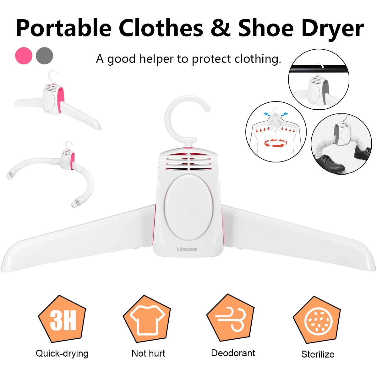 Electric Folding Clothes Hanger Dryer Drying Rack Travel Portable Dryer Shoes 