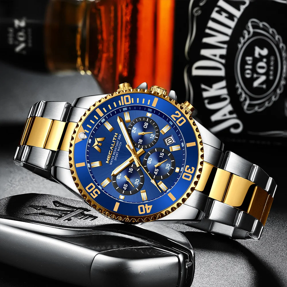 Megalith Luxury Men Watch Sport Waterproof Analog Hour Date Chronograph Quartz Watch Men Stainle-2