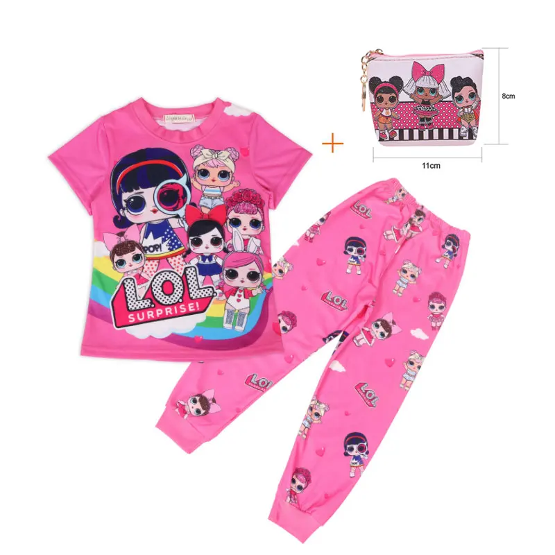 

New surprise children LOl short-sleeved girls T-shirt suit doll cartoon baby pajamas two-piece + bag