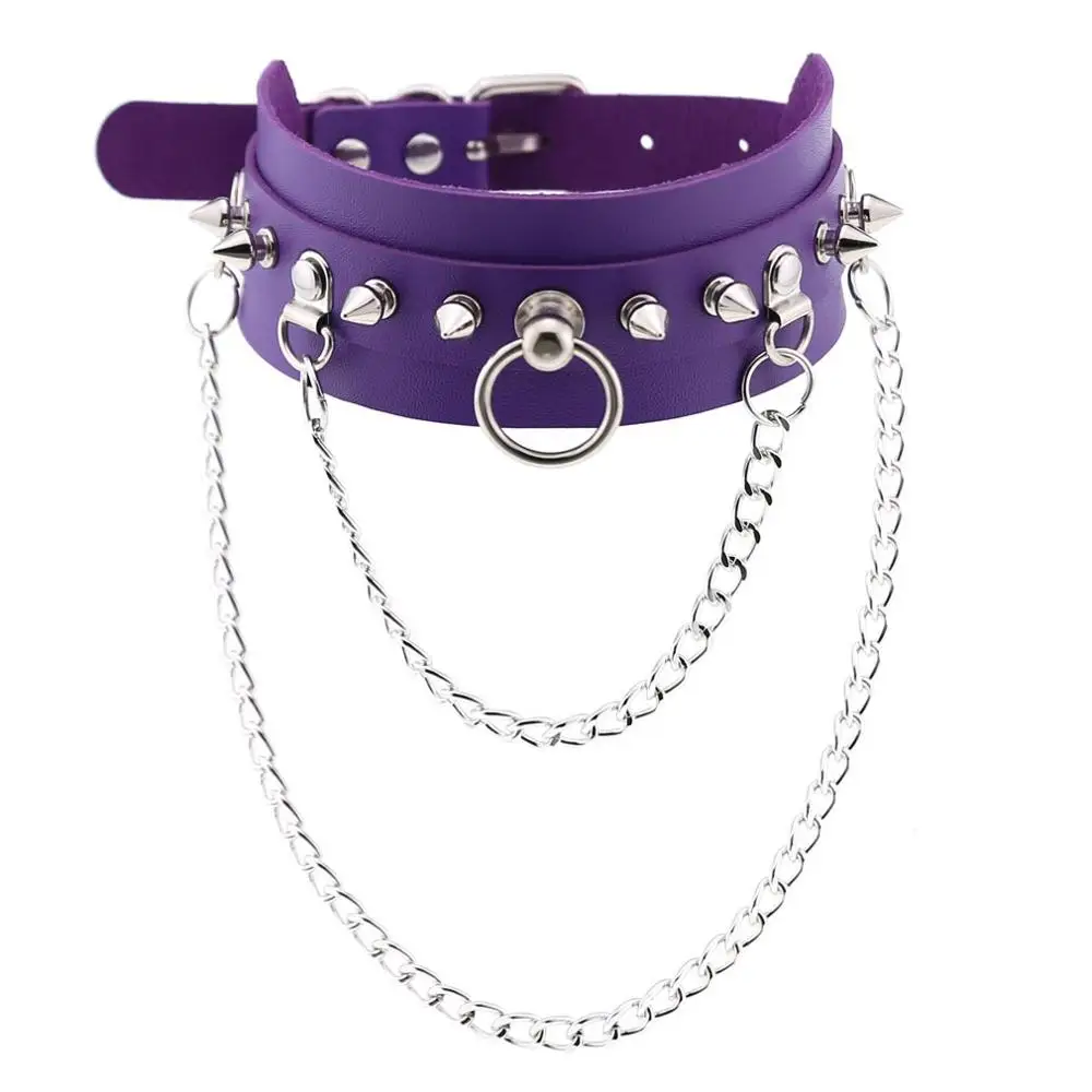 purple Сексуальный панк-чокер, ошейник, кожаный чокер, связывание, косплей, готическое украшение для женщин, готическое ожерелье, Harajuku, аксессуары, баров, подарок для девочек - Окраска металла: purple