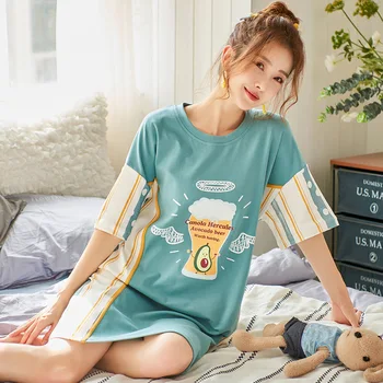 

Women Night Dress Sweet Home Dress Cute Home Wear Print Nightdress Cotton Nightgown Night Gown Casual Sleep Shirt Homewear