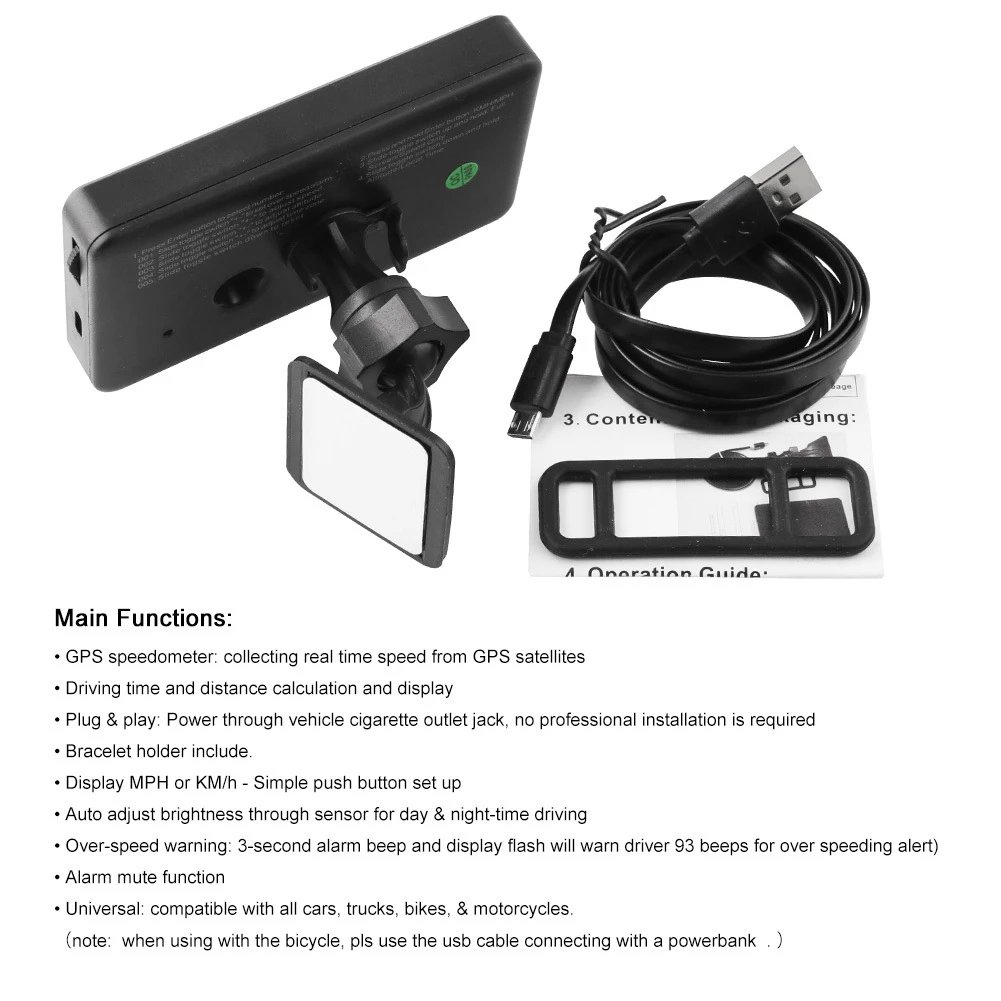 MPH HUD велосипед gps Спидометр аксессуары для электроники Автомобиль Мотоцикл Head Up дисплей превышения скорости Предупреждение автобус Универсальный безопасный грузовик