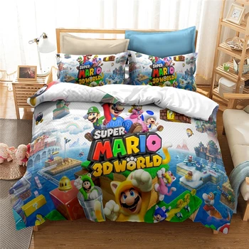 

Super Mario 3d World Odyssey Game Pattern Bedding Set Lovely Children Printed Duvet Cover Set with Pillowcase King Free Shipping