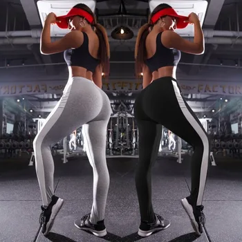 

2019 autumn and winter new unilateral white strip waist rope sports fitness casual leggings nine pants women's sweatpants