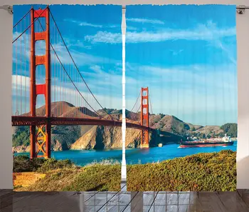 

Landscape Window Curtains Golden Gate San Francisco Sunny Summer Day Ocean Stones Touristic Living Room Bedroom Decor Curtain