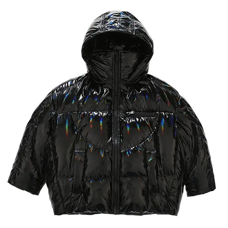 Глянцевые пуховые пальто больших размеров для девочек теплая детская парка с капюшоном для девочек, детские зимние пуховики на молнии для девочек, Y2481 - Цвет: black down jackets
