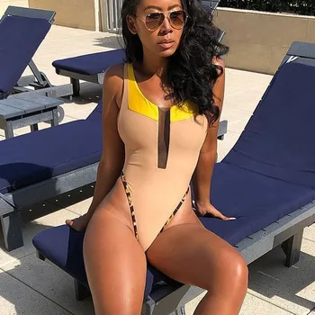 

Yellow Black Mesh Halter One-Piece Swimsuit Sexy Open Back Lace Up Women Monokini 2020 Girls Beach Bathing Suits Swimwear
